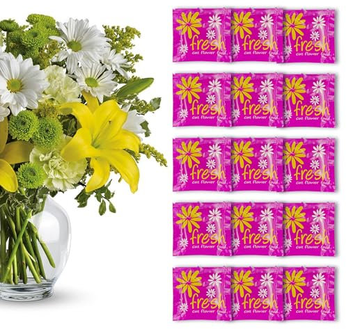Pack de 15 Sobrecitos de Conservante Para Flor Cortada, Comida Para Flores Frescas Cortadas, 15 Paquetes de Conservante Total, 7.5L de Conservante Líquido