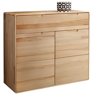 möbelando Kommode >KM-0663< 2 Türen, 1 Schub, 1 Boden, Kernbuche massiv - 100x91x40cm (BxHxT)