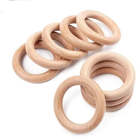 50 edel Holzringe 40mm (Außenmaß) natur natuerliches unbehandeltes Holz Holzreifen zum basteln DIY-Arbeiten Schmuckherstellung Makramee