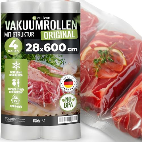culivac 4 Folienrollen 28x600cm Vakuumrollen Original für Vakuumierer Vakuumiergerät Folienschweißgerät BPA-frei Vakuumierfolie Rolle Vakuumierbeutel Vakuumierrollen Folienbeutel Vakuumbeutel Rolls