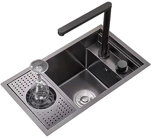ZMAZHANG Évier Invisible en Acier Inoxydable à Une cuve avec Lave-Verre, café, Restaurant, Bar, évier dissimulé, Petit évier avec Couvercle, Robinet de Levage pour économiser de l'espace (Couleur : n