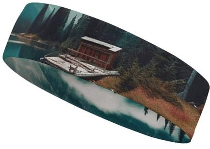 NQHJT Scenic Lake Stirnband für Damen und Herren, rutschfestes Stirnband, elastisches Sport-Stirnband zum Laufen, Wandern, Schweiß-Stirnband für athletisches Yoga, Laufen, Fitnessstudio