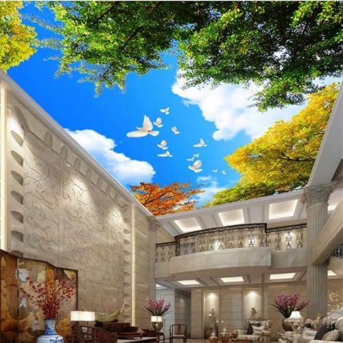 Kitquiver 3D Blauer Himmel Und Weiße Wolken 3D Tapete Große Baum Landschaft Tapete Wandbild Wohnzimmer Hintergrund Selbstklebende Wandverkleidung Markt Wallpap 200x140cm