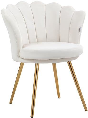 HOMCOM Fauteuil Coquillage Chaise Coiffeuse Fauteuil en Velours Fauteuil de Salon avec Pieds en métal doré pour Salon Chambre et Salle à Manger 67l x 64P x 77H cm crème