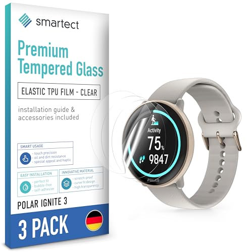 smartect TPU Schutzfolie [3 Stück, Klar] kompatibel mit Polar Ignite 3, Bedeckt das ganze Display, Bildschirmschutz Blasenfrei, Displayschutzfolie Anti Fingerabdruck