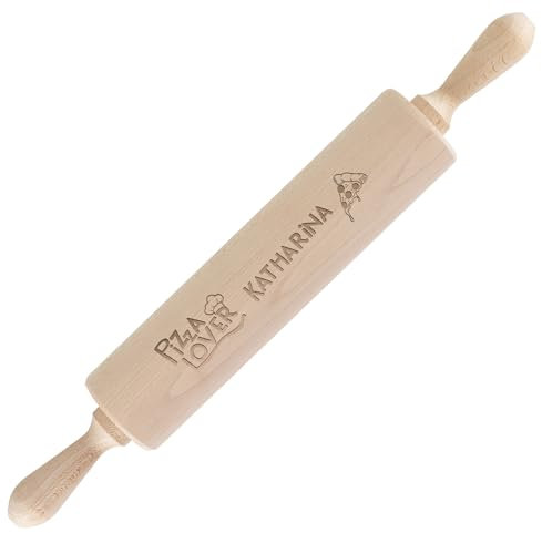 Herz & Heim® Nudelholz mit Gravur personalisiert mit Namen oder Wunschtext (Pizzalover)