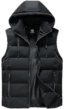 Damen Steppweste Winddichte - Sportweste mit Reißverschluss Hooded Freizeitweste Windweste Damen Womens Gilet mit Abnehmbarer Kapuze Kordelzug/Zip Damen Kurz/Lang Steppweste Winterweste Leichte Warm