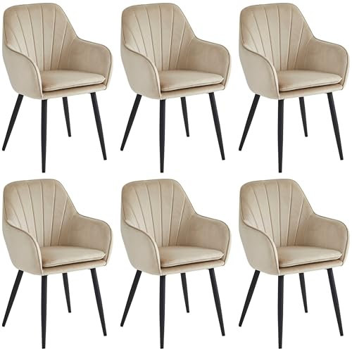 Colenis® - Melissa - Chaise de Salle à Manger, Moderne, Chaise de Cuisine en Velours et métal Pieds - Lot de 6, Beige