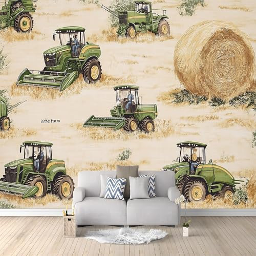 Länderthema Traktor Tapete Wandbild 3D Fototapete Schlammgelb Vliestapete Wandtapete Foto für Modernes Design der Fernseh Hintergrund Wand-Kunst-Deko, 350x256 cm
