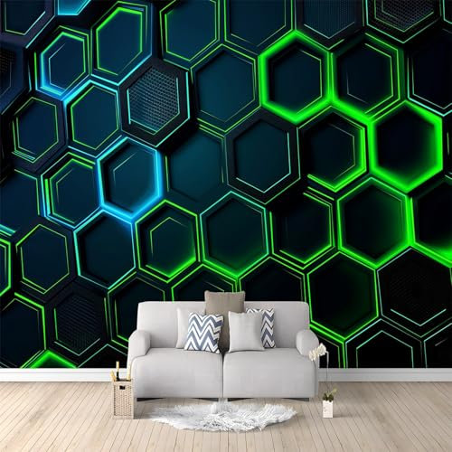 Wallpaper Non-Woven Technology Hexagon Wallpaper 400 x 280 cm Suitable for Decoration Concealer Living Room Bedroom Kitchen Decoration Green and Blue murals