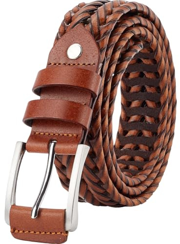 GORGECRAFT 114cm Lässiger Gewebter Ledergürtel Für Herren Geflochtener Ledergürtel Herren Kunstledergürtel Gewebte Schnalle Aus Massiver Metalllegierung Handgeflochtener Gürtel Geschenk Für Jeans Golf