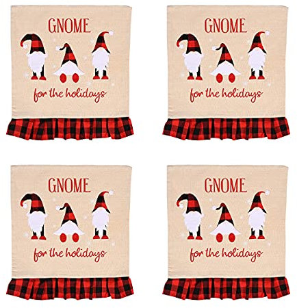 Breeshy Weihnachten Stuhl Hussen, Set Von 4 Weihnachtsmann Elch GNOME Hut Weihnachten Stuhl RüCkseiten für Heim KüChe Dekoration, C