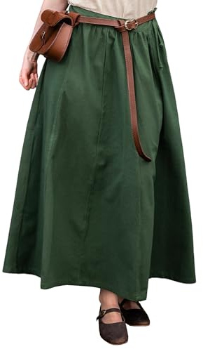 Leonardo Carbone® Damen Rock Konstanze | Tunnelzug Bund | Fließende Silhouette | Karneval, Halloween, Cosplay, LARP, Mittelalter, Kostüm, Kleidung, Festival | 100% Baumwolle Grün S/M