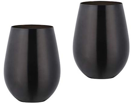 TEAHAHA Stainless Steel Stemless Wine Glass,500ml Metal Drinking Cups Set of 2,Unbreakable Outdoor Portable Wine Tumbler for The Pool, Camping,Cookouts, Travel,Father's Day, Oktoberfest (Black)