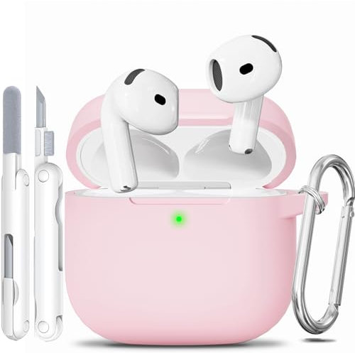 TNSNK for AirPods 4 hülle with Cleaner Kit, Silikon Protection Case for Apple Airpods 4 ANC (AirPods 4 mit Aktiver Geräuschunterdrückung) Support Wireless Charging with Keychain(2024)-Pink