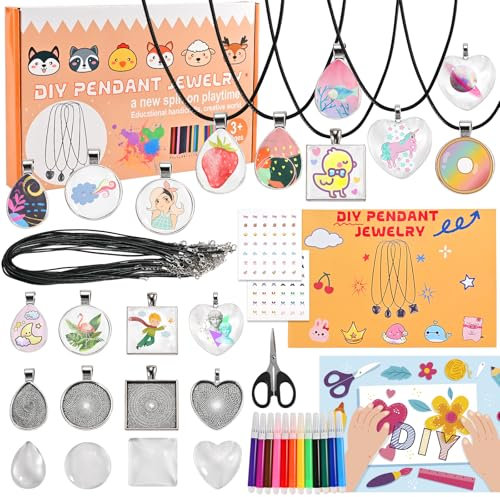 Tigvio Bastelset Ketten Selber Machen Set, basteln mädchen 6 7 8 9 10 jahre Schmuckset mit Anhänger Halsketten, basteln kinder ketten basteln als geschenke für 6-10 mädchen und Jungs