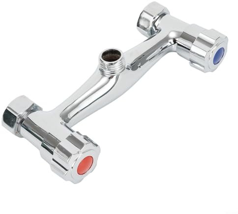 Bathroom Shower Mixer Taps, Chrome Plated Brass Valve, Twin Outlet Bar Mounted Thermostatic Control Hot Cold Water Blender 