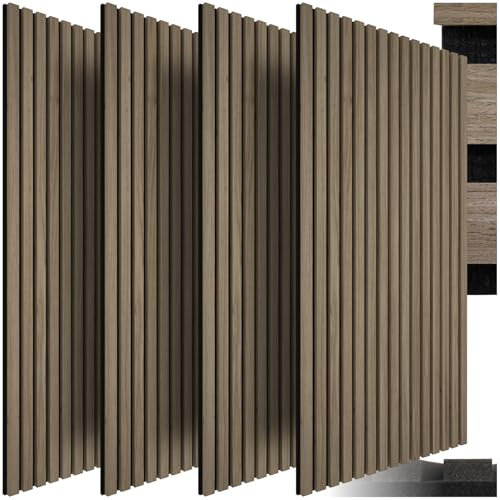 tectake® 3D Akustikpaneele, Holz Optik Paneele, Wandpaneele in Holzoptik als Schallabsorber, Panels für Wohnzimmer, Küche, Wand Deko, Wandverkleidung und Schallschutz - Eiche dunkel, 4er Set