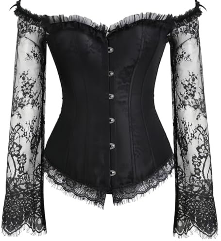 KUOSE Women's Vintage Push Up Corset Top Off-Shoulder Bodyshaper Lingerie Lace Sleeve