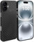 doupi Ultra Dünne Handyhülle kompatibel mit iPhone 16 (6,1 Zoll) - Carbon Fiber Look, Kabelloses Laden Unterstützend, Super Slim Protective Cover, Kohlefaser Optik schwarz