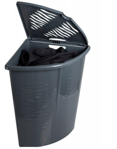 Corner Laundry Basket Lid 45L Linen Wash Storage Hamper Dirty Clothes Bin Triangular Design (Anthracite)