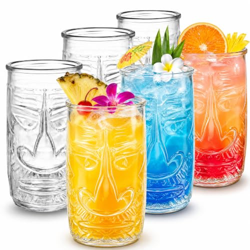 YIMITEE Confezione da 6 bicchieri Tiki, 473,6 ml, trasparenti, esotici zombie, bicchieri da cocktail in stile hawaiano, carini bicchieri da cocktail vecchio stile per bevande tropicali Isole Mai Tai