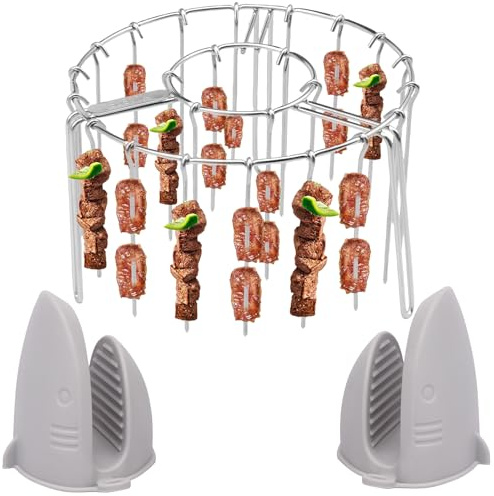 Al Pastor - Support pour brochettes - 48 en 1 - En acier inoxydable - Avec pinces en silicone - 16 x 10 cm - Support vertical amovible pour barbecue Ninja Foodi