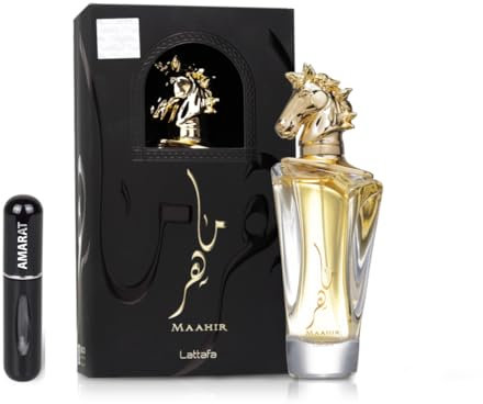 Maahir Eau de Parfum, 100 ml, arabischer Duft, Unisex, langanhaltend, inkl. nachfüllbarem Zerstäuber, bernsteinfarbener orientalischer Duft mit Noten von Safran, Leder und Vanille (Maahir)