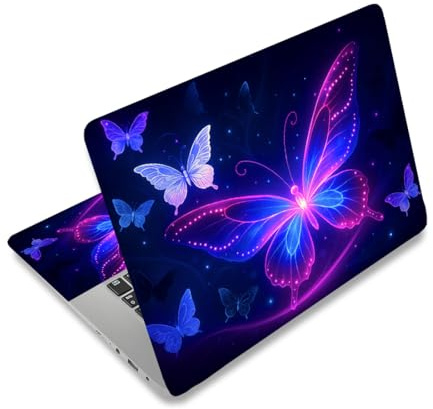 PLIGREAT Laptop Aufkleber Mit Lila Schmetterlingsmuster Passend Für 12 13 13.3 14 15 Zoll Laptops Kreativer Stil Universalgröße Abnehmbarer Wasserdichter Kunst Schutzaufkleber