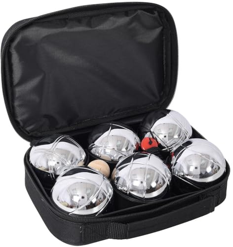CWKISS Boccia Ball Set, 6 Steel Balls with Wooden Jack, Measuring Tool & Carry Bag – 73mm Petanque Boules Game Set for Adults – Outdoor Lawn, Beach, Garden Party Game