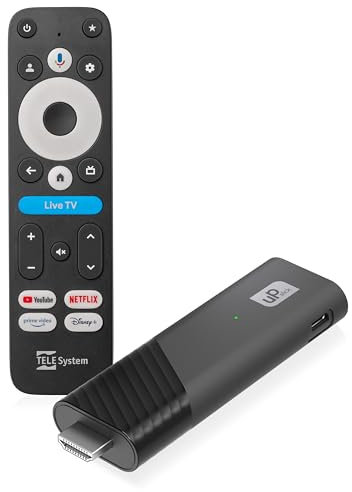 TELE System UP Stick Google TV 4K UHD HDMI, Dualband-WLAN, Dolby Vision/Atmos, Google Assistant, 32 GB, HDR10+, Fernbedienung mit Sprachsteuerung 2in1, Streaming Netflix, Prime Video, Disney+, YouTube