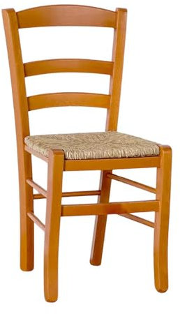 Generico Sedia Grande In Paglia e Legno Massello Colore Ciliegio 2 Pezzi