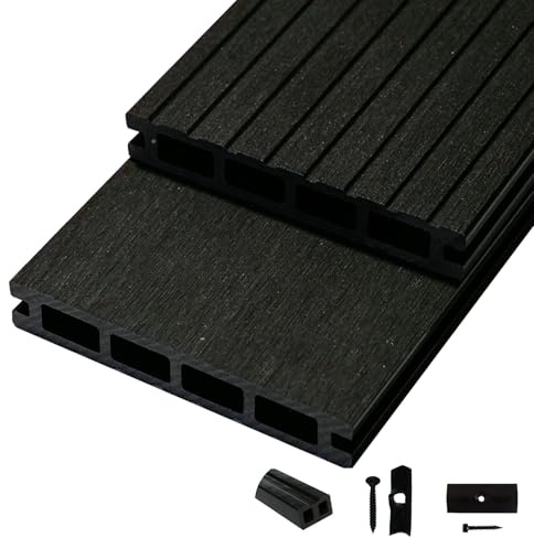 Woodstore24 WoodoRhodos Komplettset 2,4 m - Anthrazit - Bodenbelag Terrasse - Rutsch- & Wetterfest - Breite: 120 mm, Stärke: 20 mm - 7 m²