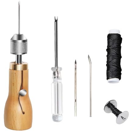 ZMZaoan Juego de costura de cuero con punzón y punzón de costura-aguja Máquina Herramientas Cuero, Juego de Herramientas de Costura con Agujas hilo encerado aguja curvada y cónica para Tejidos Gruesos