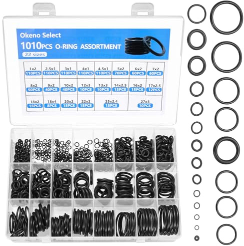 Okeno Select 1010 Stück O Ring Sortiment, Gummidichtung O-Ringe, Oring Set, Oring Dichtungen, Gummiringe, NBR Unterlegscheiben, Dichtungsringe für Automobil Wasserhahn Druckleitungen Gasanschlüsse