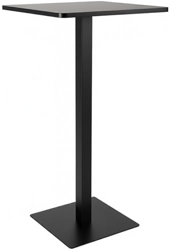 CLP Stehtisch eckig 60 cm Sharon, Bartisch quadratisch mit stabilem Metallgestell aus Stahl pulverbeschichtet | Farbe schwarz/schwarz