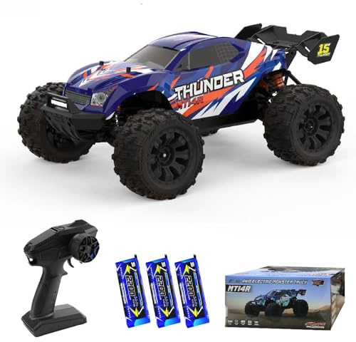 Teeggi 1/14 coche teledirigido para adultos, velocidad máxima 100 km/h, motor sin escobillas 3S, coche RC, alta velocidad, offroad drift racecar, 4WD Off Road Race Buggy, 3 baterías (azul)