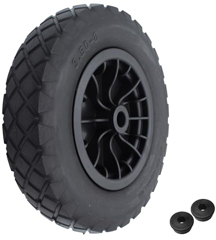 Replacement Wheelbarrow Wheel 33cm 13 inch Puncture Proof Flat-Free | 3.50-8 Solid Tyre with Plastic Hub - 25mm & 13mm Bore