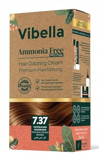 Vibella Haarfärbecreme Nr. 7.37 Natürliches Goldblond – Premium-Haarfärbung ohne Ammoniak, Strahlende Farbbrillanz & zuverlässige Grauabdeckung, Mit Pflegeölen & Keratin