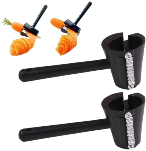 2PCS Carrot Peeler Carrot Spiral Shred Slicer Root Vegetables Fruits Slicer | Carrot Curler and Peeler 2in1 Spiral Funnel Flower Roller Sharpener Garnishing Tool Carrot Cutter Tool for Carrots Cucumbers