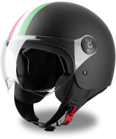 VINZ Gavia Roller Helm Jet Helm Mopedhelm Herren und Damen | in Gr. XS-XXL | Jethelm mit Visier & Italienische Flagge | ECE 22.06 Zertifiziert | Motorradhelm | Erhältlich