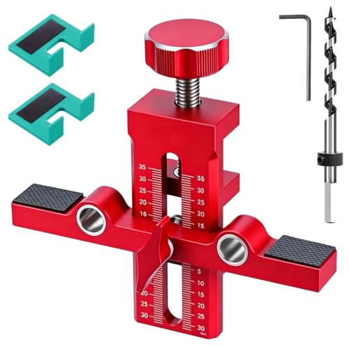 Cabinet Door Installation Jig,Aluminium Alloy Cabinet Door Positioning Tool | Cabinet Concealed Push Release Latch Hole Drill Locator,Mounting Tool with 2 Gap Spacers & 1 Drill Bit for Most Cabinet Door