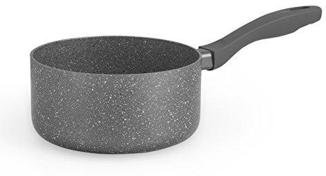 H&H Casseruola Un Manico Antiaderente Stone Induzione Grigio Cm18 Pentole Cucina, Pietra, 18 cm