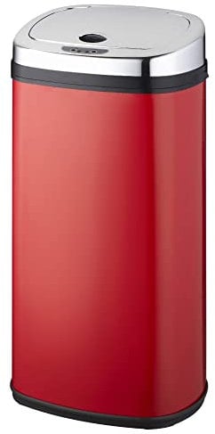 KITCHEN MOVE Poubelle de cuisine automatique 42L LARGO Rouge brillant en acier INOX avec cerclage