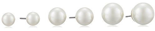 Anne Klein Gold Tone Pearl Trio Stud Earrings for Women – 3 Pair Push Back Stud Earring Set, Elegant Gold Fashion Jewelry