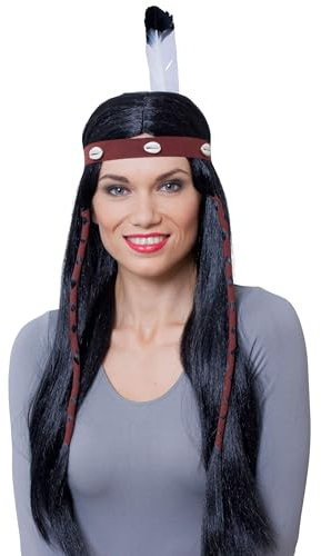 Perücke Häuptling mit Haarband & Feder schwarz