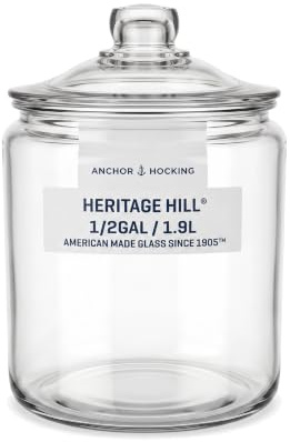 Anchor Hocking 1.9L Glass Biscuit Jar with Lid, Half Gallon Storage Jar | Extra-clear, heavyweight 1.9L glass storage jar with loose-fit lid; 22cm high × 15.5cm diameter.