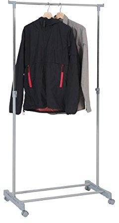 axentia Kleiderständer in Grau, Metall, Garderobe auf vier Rollen, Garderobenständer stufenlos höhenverstellbar, Rollgarderobe mit Schuhablage, Maße: ca. 85 x 45 x 95-170 cm