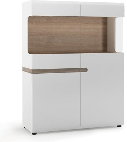 Furniture To Go Chelsea Living Low Display Cabinet 109 cm wide in white with an Truffle Oak Trim