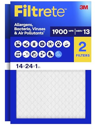 Filtrete Filtro de aire para horno de aire acondicionado, MERV 13, MPR 1900, filtro premium para alérgenos, bacterias y virus, filtro de limpieza electrostático plisado de 3 meses de 1 pulgada,